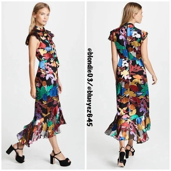 Alice Olivia “Greta” rainbow leaf midi dress